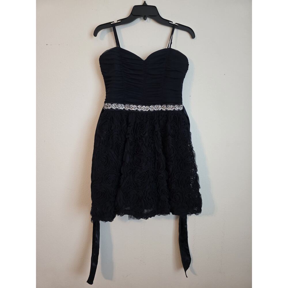 Trixxi Midnight Blue Bejeweled Waist Flower Pattern Dress‎ Sz 13
